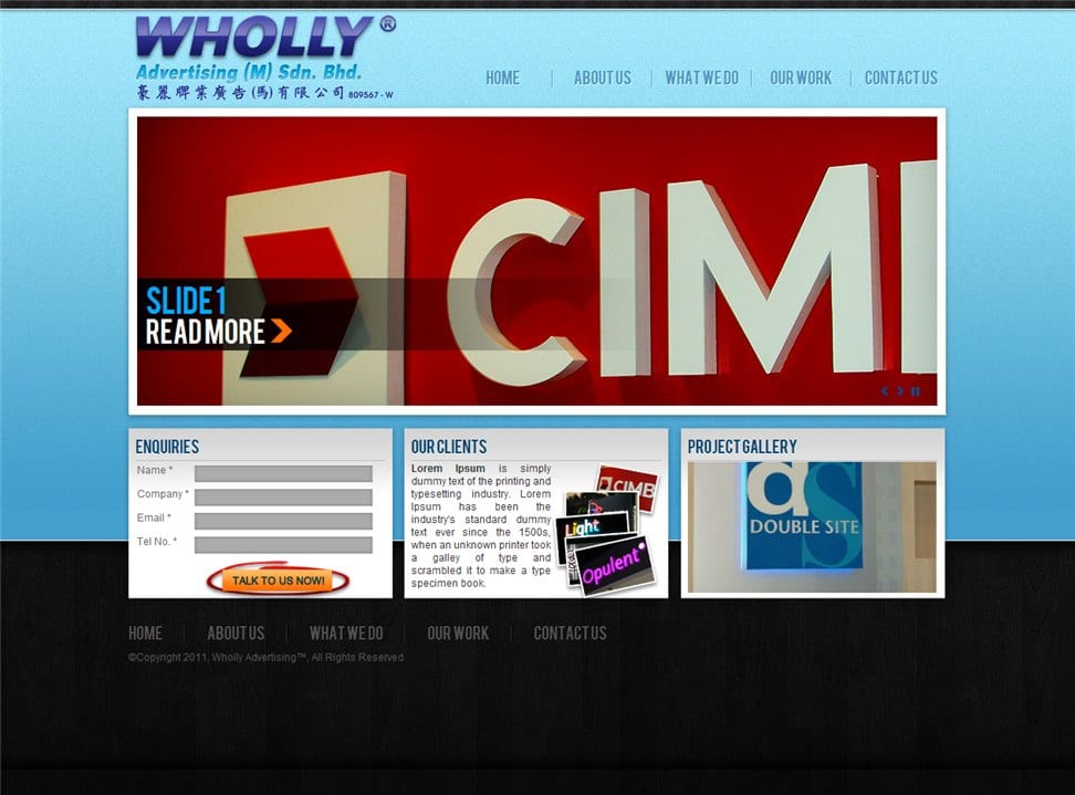 Wholly Advertising website design sample